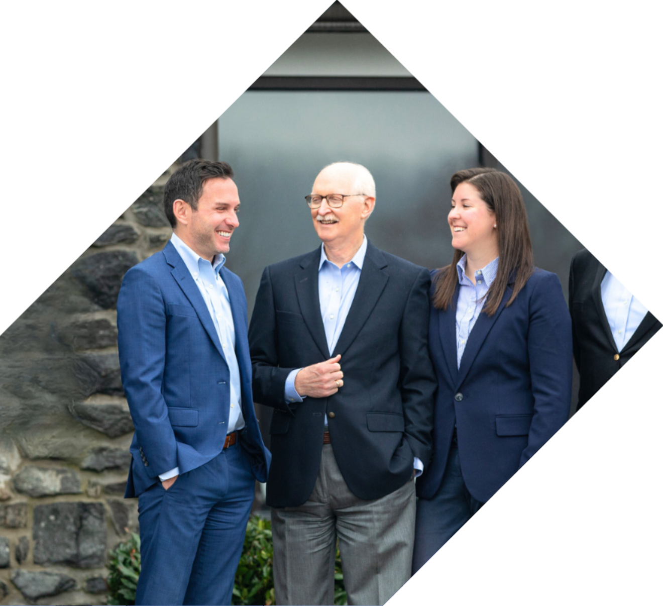 A photo of three people, highlighting their collaboration in the field of investment management.